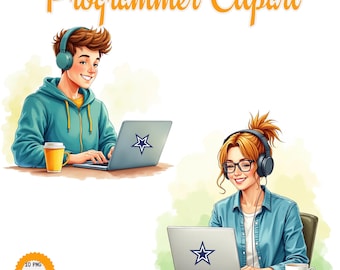 Clipart programmeur aquarelle : codage, technologie et bureautique (téléchargement numérique PNG)