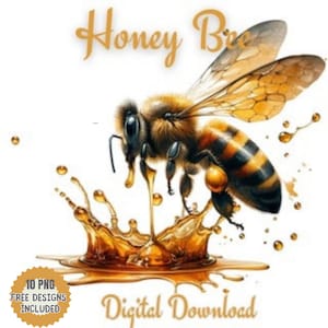 Watercolor Bee Honey Clipart-Natural Beehive PNG, Realistic Honey Drip Art, Digital Watercolour Download,Commercial Use. Honey Comb Design