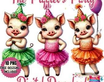 Watercolor Piglets Clipart: Party Pigs PNG JPG (Digital Download)