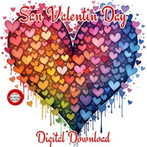 12 graziosi cuori di San Valentino Clipart Bundle, PNG di San Valentino, cuori rossi e colorati ad acquerello. Regalo di San Valentino. Clip Art romantica e d'amore