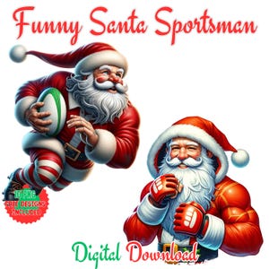 Clipart Père Noël sportif aquarelle. Lot festif de 28 images. Graphismes d'hiver du père Noël, entraînement du père Noël en images de Noël