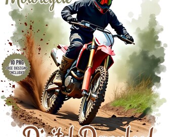 Watercolor Motorcycle Clipart PNG: Motocross & Dirt Bike Art (Digital Download)