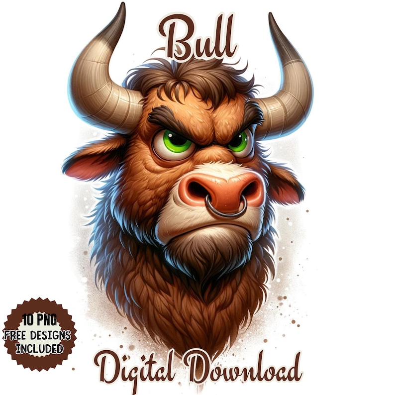 Watercolor Bull Clipart: Angry & Happy Farm Animal Graphics (digital ...