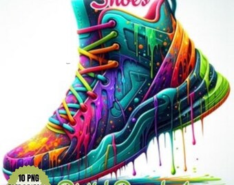 Watercolor Dripping Sneakers Png Clipart. Red, Blue Colorful Shoes. Sport Shoes for Shirts. Sneakers Clipart Bundle. Fashion PNG y JPG Image