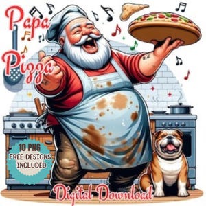 Aquarell Clipart Glücklich Koch Koch Und seine Bulldogge Machen Pizza, Singen, Kochen, Essen und Spaß haben in einer Italienischen Küche Png.