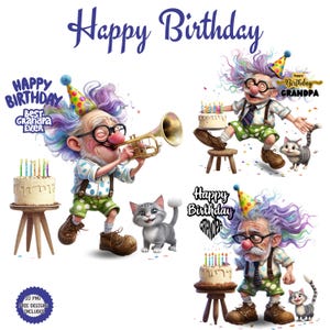 Schruliger Geburtstag Clipart. Alles Gute zum Geburtstag Clipart. Geburtstag Clip Art für alte Männer. Lustige Geburtstagsclipart. Clip Art Geburtstagstorte