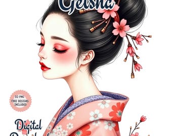Watercolor Geisha Clipart: Japanese Woman PNG Images (Digital Download)