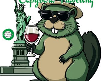 Traveling Capybara PNG Clipart: Funny Animal Digital Art (Digital Download)