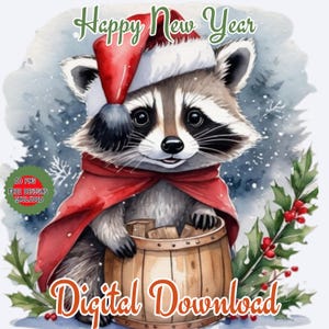 Winter Animal Watercolor Clipart: Holiday Forest PNG Graphics (Digital Download)