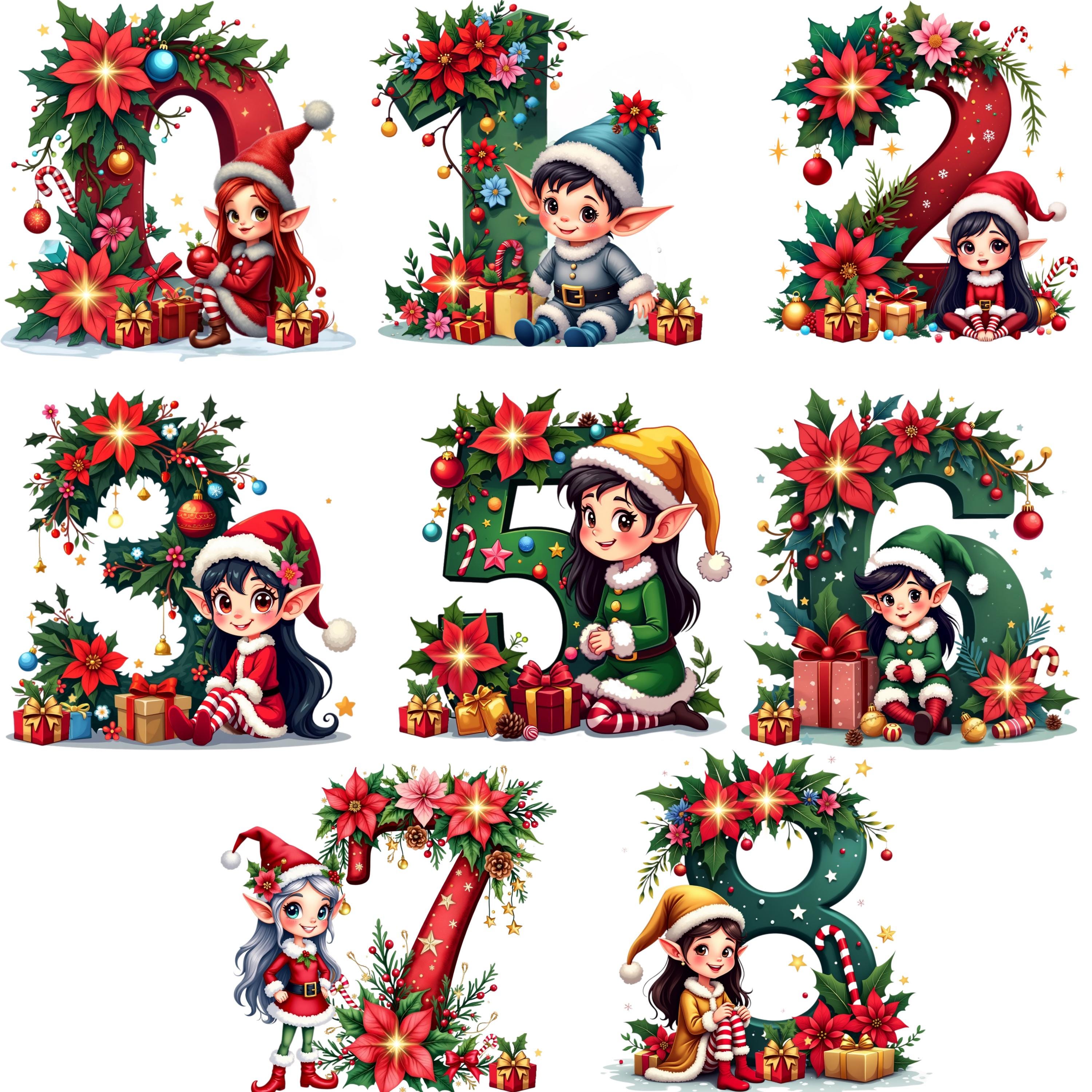 Elf Style Numbers Watercolor Christmas Alphabet Clipart: Elf Letters & Numbers (PNG ...