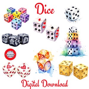 Aquarell Clipart Würfel Png. 25 Bunte Würfelbilder in verschiedenen Farben & Formen. Spieler von Kasino, Glücksspiel. Brettspiele, Tabletop Spiele Art