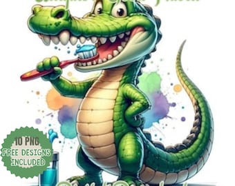 Watercolor Alligator Clipart: Hygiene Crocodile PNG (Digital Download)