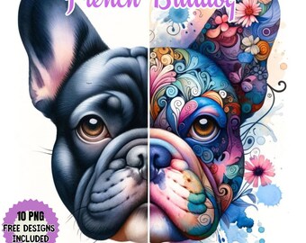 Floral Golden Retriever and French Bulldog Watercolor Clipart (PNG & JPG Digital Download)