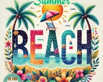 Watercolor Beach Clipart Bundle: Summer Vacation PNG JPG (Digital Download)