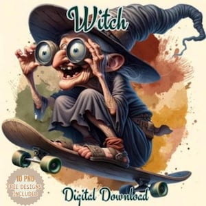 Funny Witch Watercolor Clipart Bundle: Halloween Art Printables (Digital Download)