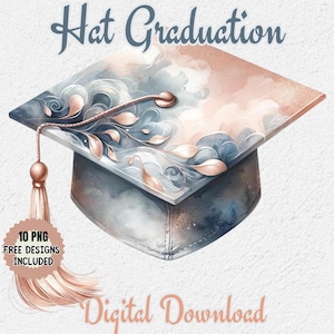 Clipart cappello laurea acquerello, studenti laureandi, laurea fai da te, cappello laureato, laureati 2024, clipart diploma, design tappi laurea