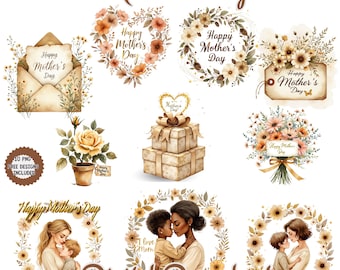 Mother's Day Floral Clipart Bundle: Mom and Kids PNG (Digital Download)