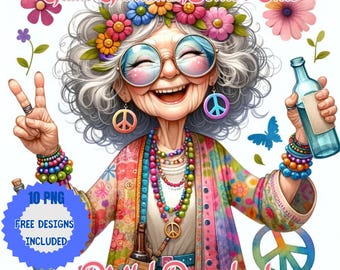 Clipart de abuela en acuarela: Arte de señoras mayores coquetas (Descarga digital)