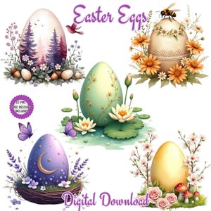 Clipart acquerello di uova di Pasqua, Clipart di primavera, Clip art di uova color pastello, Clipart di primavera, Png di uova di uccello. Clipart di primavera di uova di Pasqua