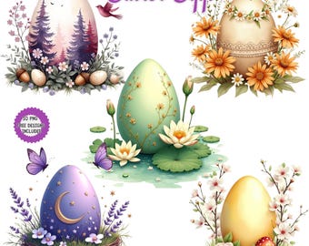 Watercolor Easter Eggs Clipart: Pastel Spring Designs (Digital Download)