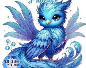 Watercolor Phoenix Clipart: Glittering Mythological Bird PNG (Digital Download)