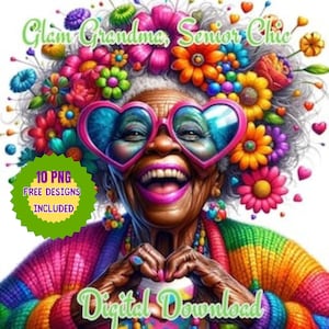 Watercolor Flirty Grandma Clipart, Stylish Ladies Makeup, Funny Old Ladies , Elderly People Clipart, Cute Grandma Art, Cheerful Old Lady