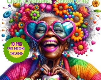 Watercolor Glam Grandma Clipart: Senior Chic Art (Digital Download)