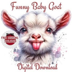Funny Watercolor Goat Clipart, Humorous Goat Clipart Bundle,  HighQuality Images, Farm Animal Art, Printables, Farm Goat PNG, Commercial Use