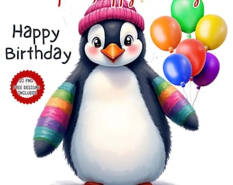 Watercolor Birthday Penguin Clipart: Festive Illustrations (Digital Download)