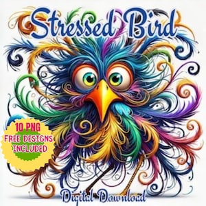 Bundle de cliparts stressés et drôles, clipart animaux oiseaux. Illustrations d'oiseaux originaux, oiseaux fantaisistes, png d'oiseaux mignons, visages d'oiseaux de dessin animé