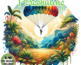 Watercolor Parachuting Clipart: Adventure Sport PNG (Digital Download)