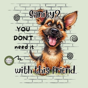 Gezond verstand? Voor deze vriend heb je het niet nodig. Grappig, gekke hond, humor voor volwassenen, mok, keukenhanddoek, hondenliefhebber, gekke ogen, sarcastische clipart