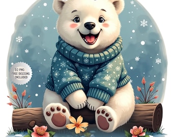 Aquarell niedlichen Bären Clipart, Boho Kinderzimmer Dekor (digitaler Download)