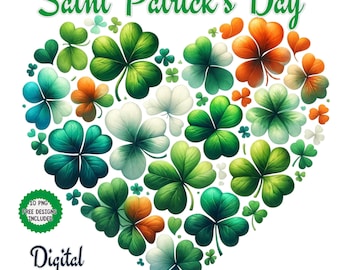 Watercolor St. Patrick's Day Clover Clipart: Shamrock PNG (Digital Download)