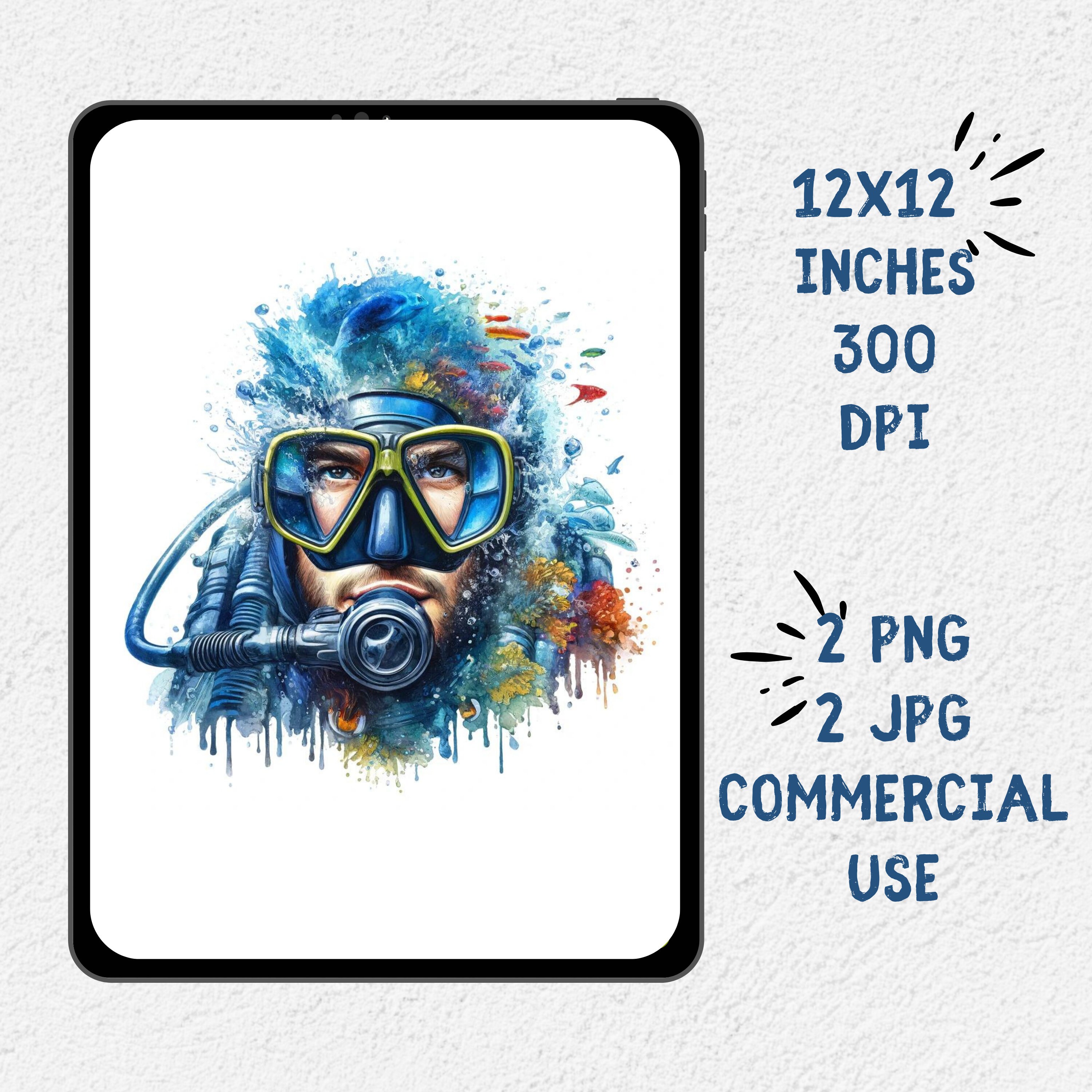 水彩スキューバダイビングクリップアートPNG：ダイバーのイラスト