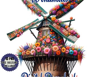 Paquete de imágenes prediseñadas de molinos de viento florales en acuarela (descarga digital)