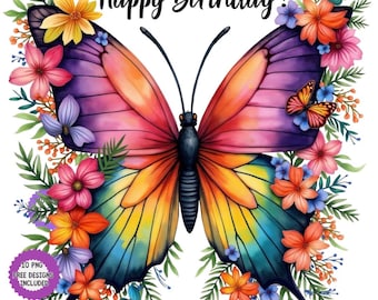 Biglietto di buon compleanno con fiori e farfalle - Disegni da colorare