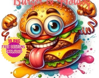 Watercolor Burger & Hotdog Clipart: Playful Fast Food Art (PNG/JPG Digital Download)
