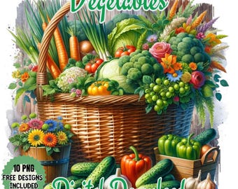 Watercolor Vegetables Clipart: Farm Fresh PNG & JPG (Digital Download)