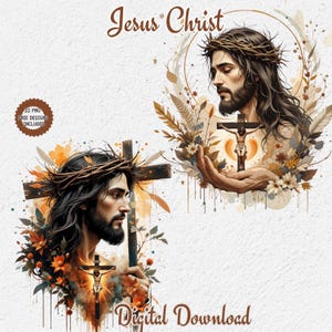 Clipart di Gesù Cristo ad acquerello, PNG di Gesù Cristo, Clip art religiosa, Clipart di Gesù pasquale, Clipart cristiana, Clipart cattolica, Settimana Santa