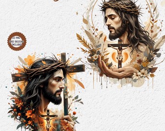 Watercolor Jesus Christ Clipart: Religious PNG Images (Digital Download)
