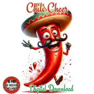 Chili Celebration: Spicy Characters and Peppy Peppers in a Festive Animated Clipart Set - PNG and JPG. Vibrant Duo Collection.Watercolor Art