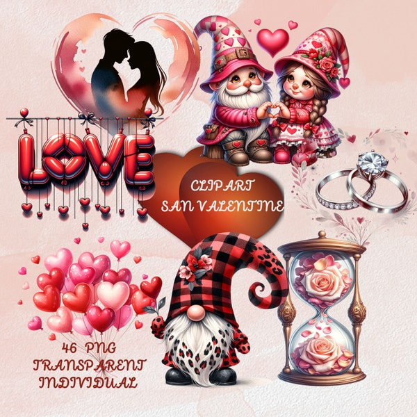 Valentinstag Clipart Bundle: Herzen, Ringe, Pralinen, Blumen in Aquarell & PNG für kommerzielle Nutzung - digitale Liebe und Romantik Kunst