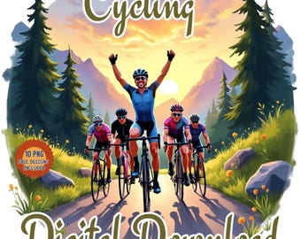 Clipart de ciclismo de montaña al atardecer: conjunto PNG de acuarela deportiva (descarga digital)