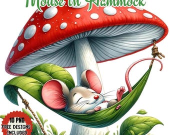 Funny Mouse in Hammock Clipart, Watercolor Cartoon (Digital Download)