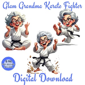 Aquarelle karaté combattant grand-mère clipart, grand-mère dynamique, femme âgée sportive et fitness, grand-mère heureuse dans la salle de sport, senior entraînement image png
