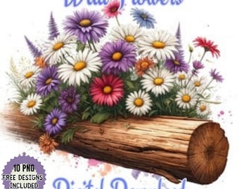 Watercolor Wildflower Log Clipart, PNG Floral Illustrations (Digital Download)