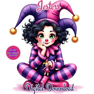 Harlequin Jester Clip Art. Palhaço peculiar aquarela. Palhaço feminino. Cute Harlequin Palhaço PNG. Coloridos Jesters. Personagens de circo Harlequin