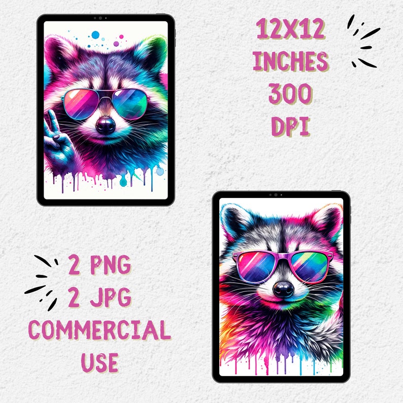 Text Effect Raccoon Rainbow Raccoon Art Print: Hip Peace Sign Animal Poster (digital ...