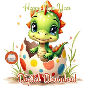 Paquete de imágenes prediseñadas de dinosaurio bebé en acuarela: Decoración para fiesta de cumpleaños de dinosaurios (PNG, JPG, PDF)
